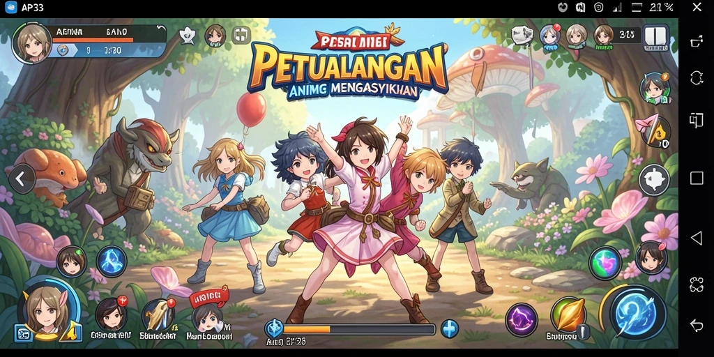 Tangkapan layar gameplay API33 menunjukkan pertarungan seru dan karakter cantik.