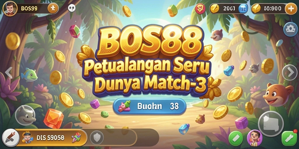Tampilan gameplay BOS88 yang seru dan penuh warna dalam genre Match-3.