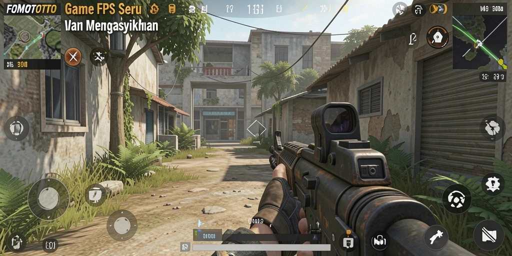 Screenshot gameplay FOMOTOTO menampilkan aksi tembak-menembak yang intens.