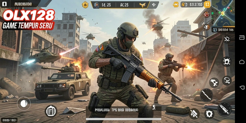 Screenshot gameplay OLX128 yang menunjukkan aksi seru di medan tempur TPS.
