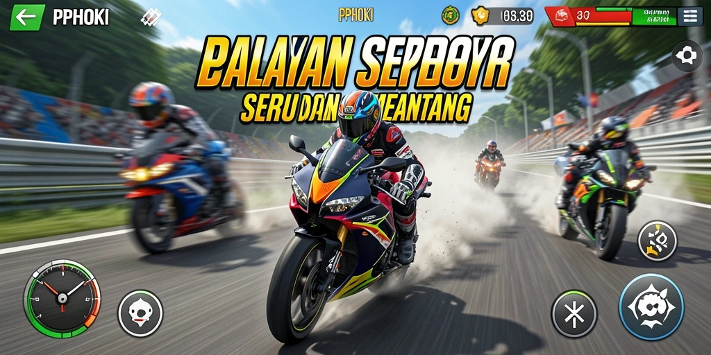 Tampilan gameplay PPHOKI yang mendebarkan saat balapan.