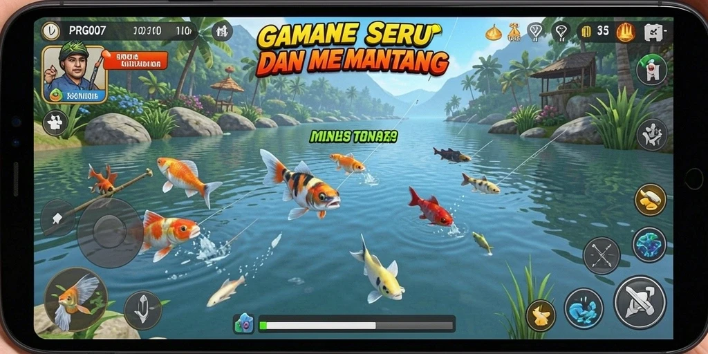 Screenshot gameplay PRG007 menampilkan momen memancing yang mendebarkan.