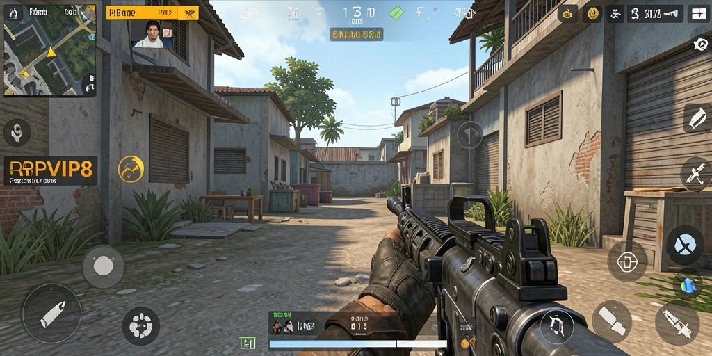 Screenshot gameplay RPVIP8 menunjukkan aksi seru dalam pertempuran TPS.