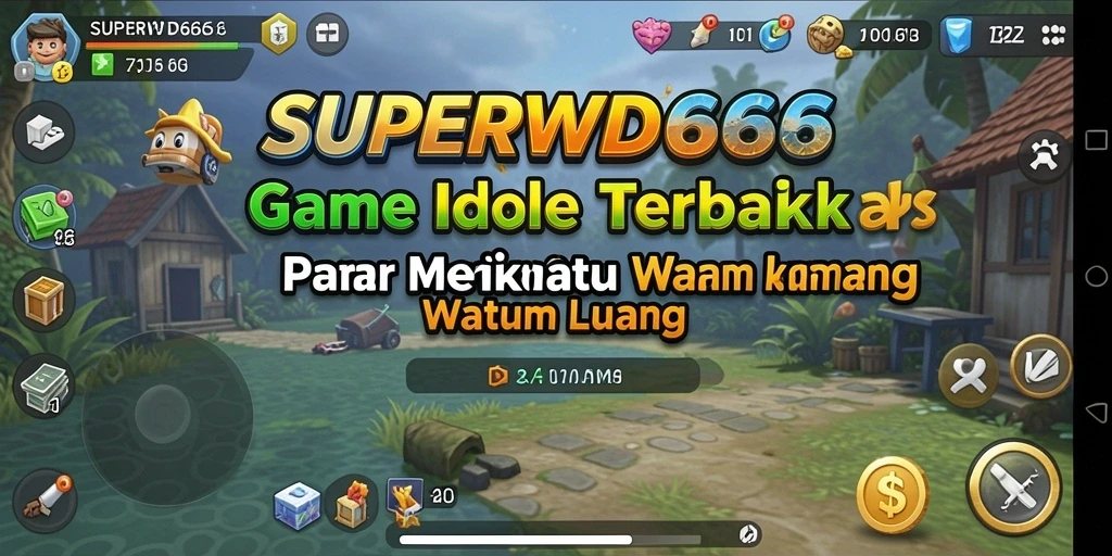 Gameplay <strong>SUPERWD666</strong> menunjukkan karakter mengumpulkan sumber daya secara otomatis.
