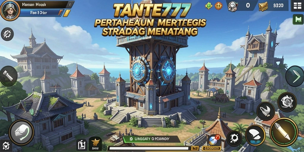 Screenshot gameplay TANTE777 menampilkan intensitas pertahanan menara yang strategis.